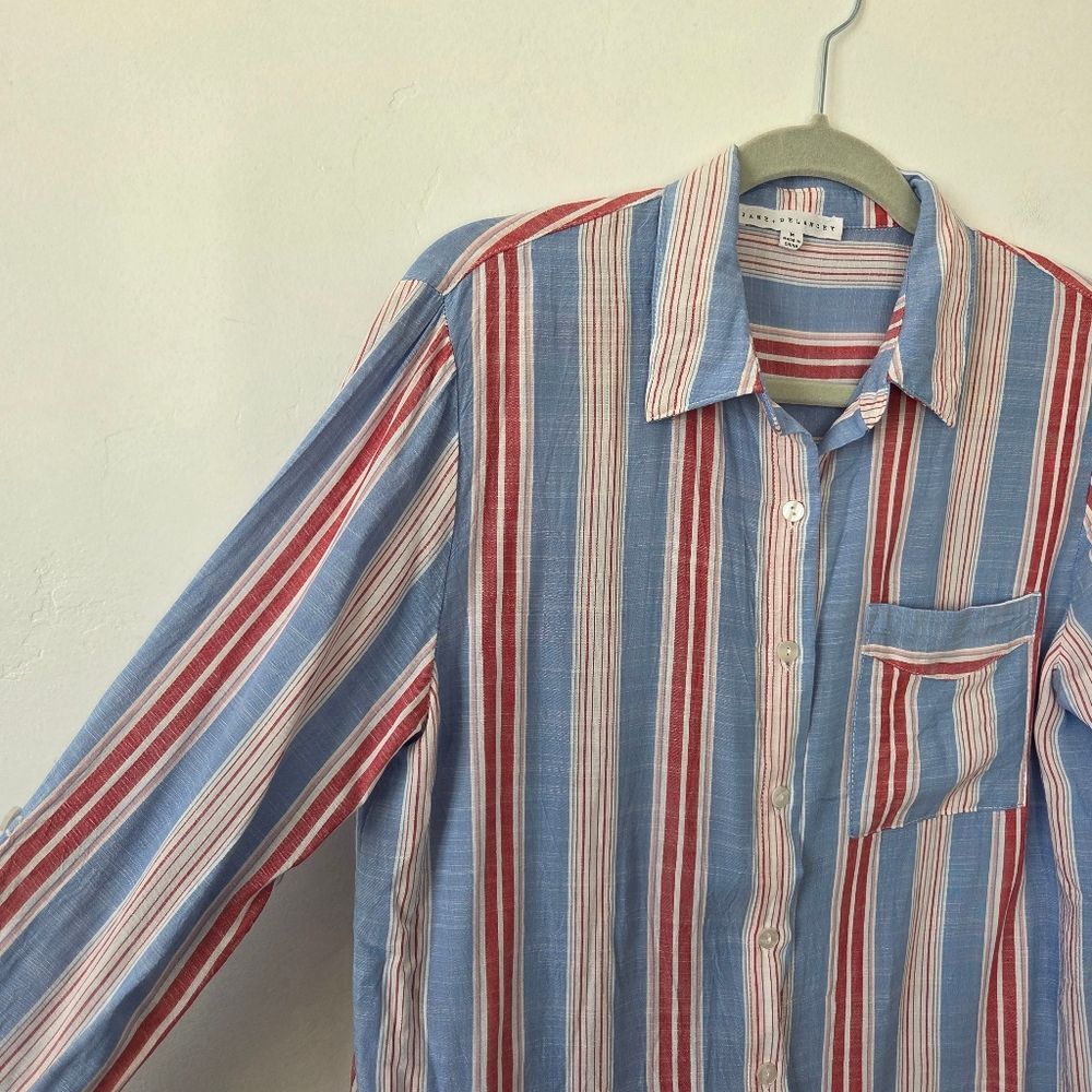 Jane + Delancey Striped Button Down Shirt Casual Retro Western 90s Travel Medium - Picture 2 of 7